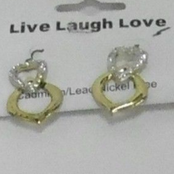 LIVE LAUGH LOVE CRYSTAL HEART NECKLACE EARRING SET - Picture 4 of 7